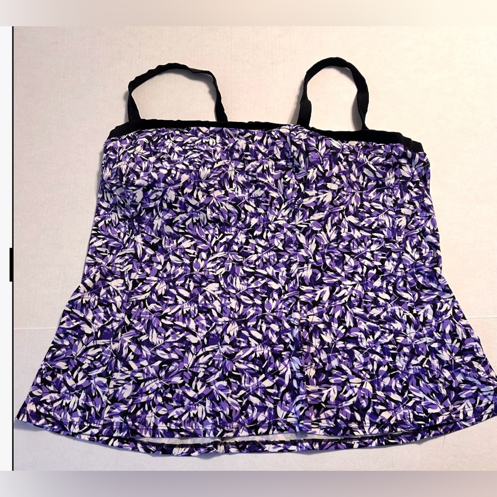 Purple Floral Swim Tankini Top with Black Trim - Women Plus Size 26 W Like New
